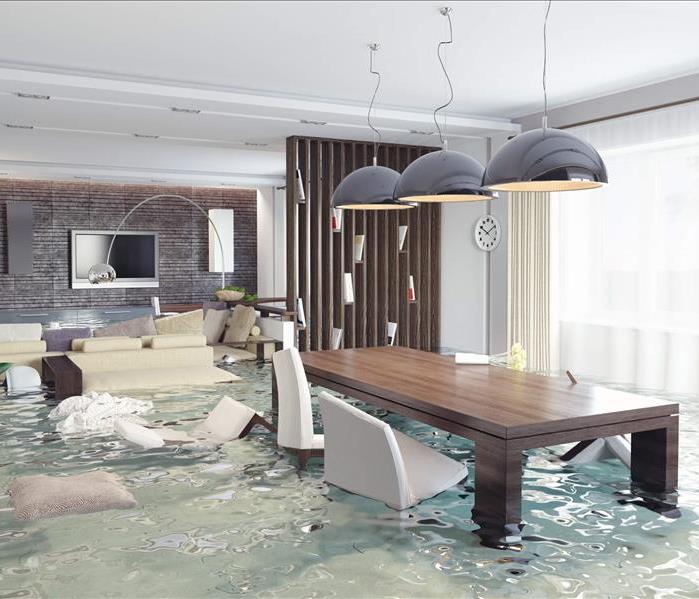 animated flooding in a dining room